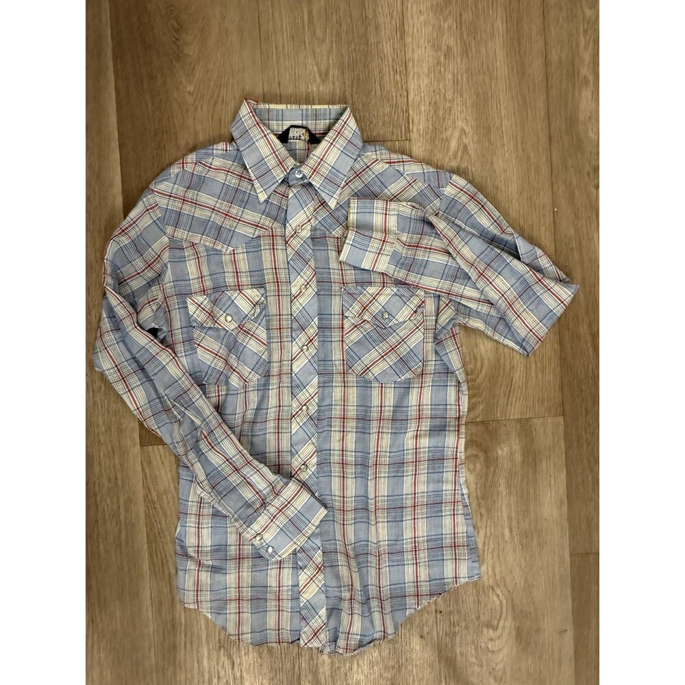 VTG 70s JCPenney Western Pearl Snap Shirt Plaid Cowboy Mens Medium